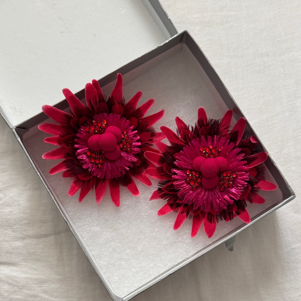 Neiman Marcus Pink Feather Statement Earrings